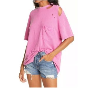 Free People “We the Free” short sleeve distressed pink Rubi tee
